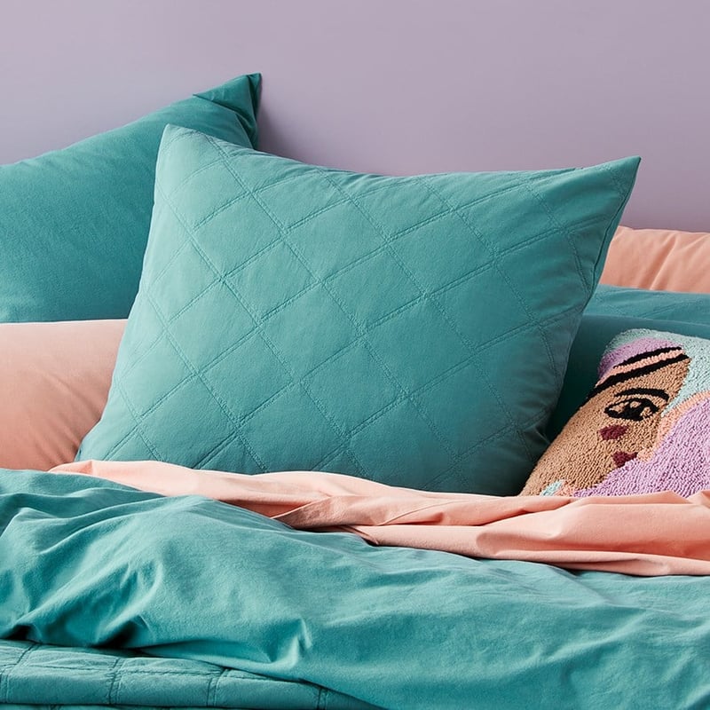 Stonewashed Cotton Teal Quilted Coverlet Separates