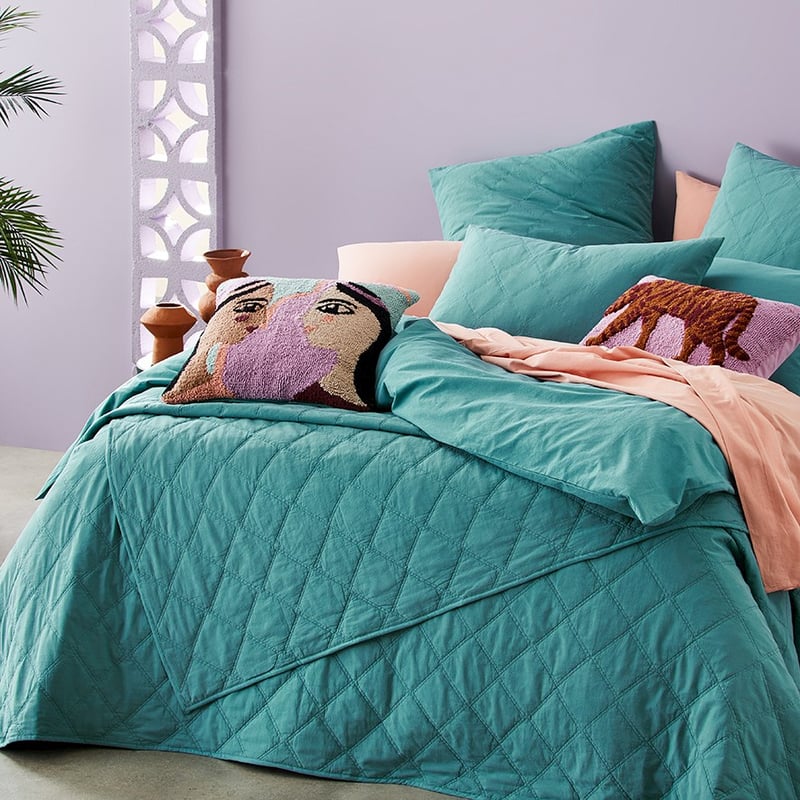 Stonewashed Cotton Teal Quilted Coverlet Separates