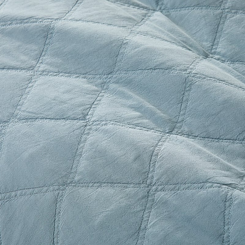 Stonewashed Cotton Blue Grey Quilted Coverlet Separates
