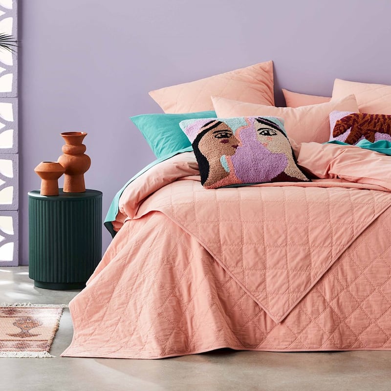 Stonewashed Cotton Salmon Quilted Coverlet Separates
