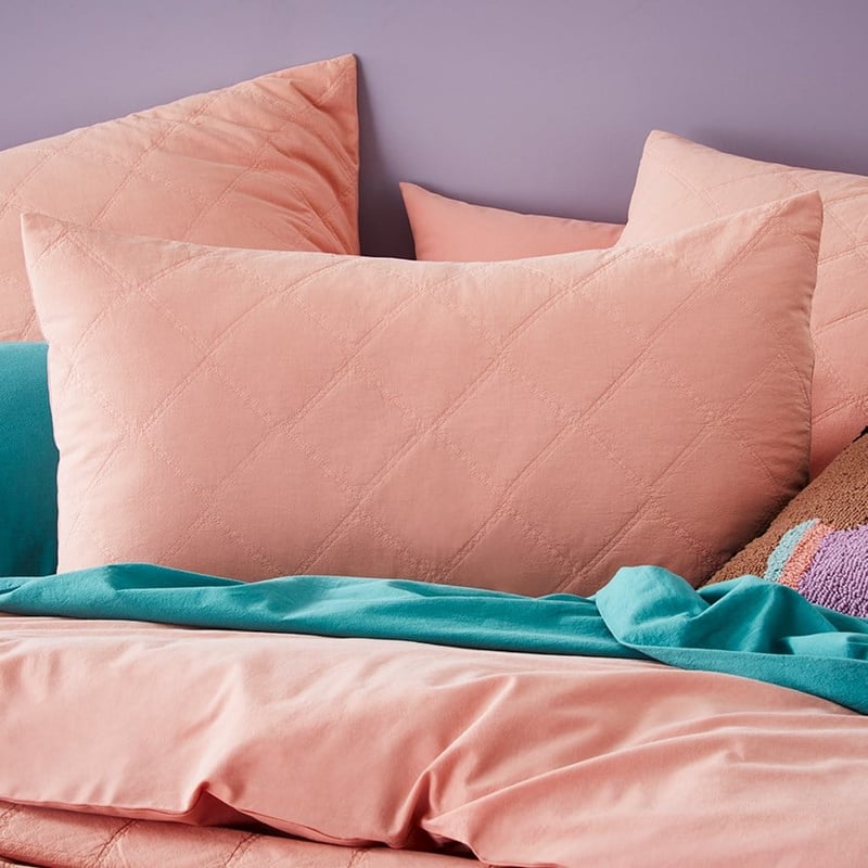 Stonewashed Cotton Salmon Quilted Coverlet Separates