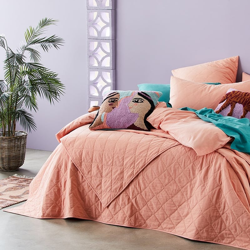 Stonewashed Cotton Salmon Quilted Coverlet Separates