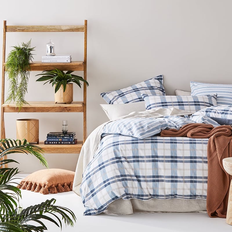 Stonewashed Printed Cotton Blue Check Quilt Cover Separates
