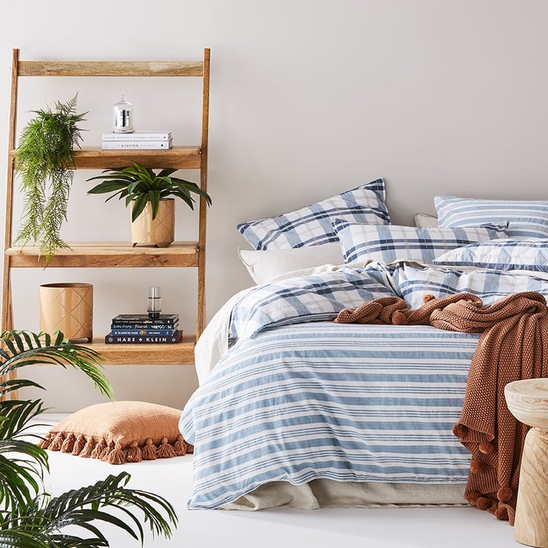 Stonewashed Printed Cotton Blue Check Quilt Cover Separates