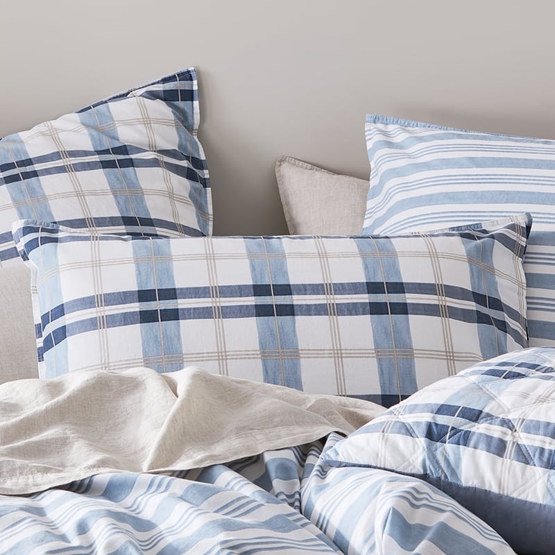Stonewashed Printed Cotton Blue Check Quilt Cover Separates