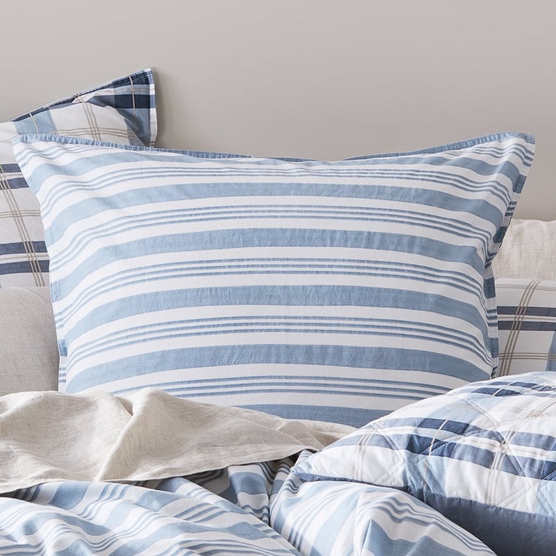 Stonewashed Printed Cotton Blue Check Quilt Cover Separates
