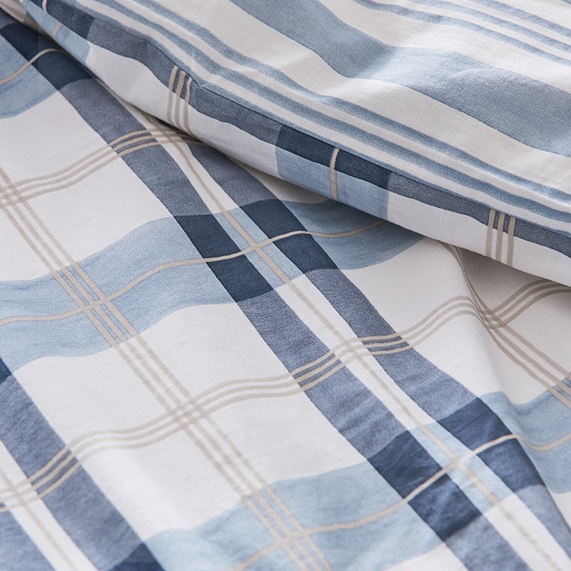 Stonewashed Printed Cotton Blue Check Quilt Cover Separates