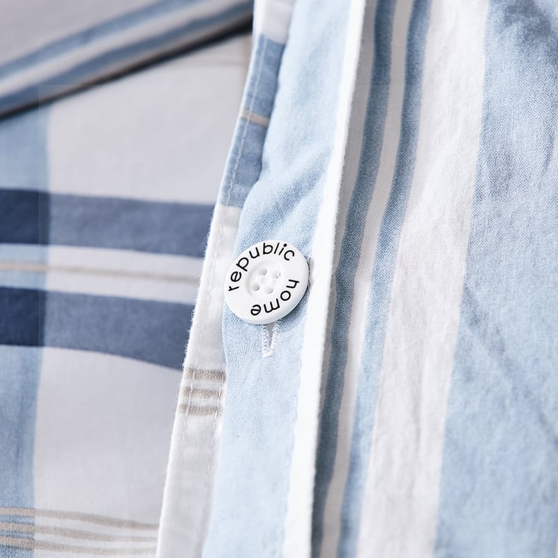 Stonewashed Printed Cotton Blue Check Quilt Cover Separates