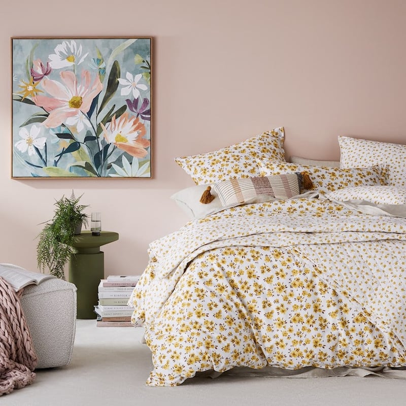 Stonewashed Printed Cotton Mustard Floral Quilt Cover Separates