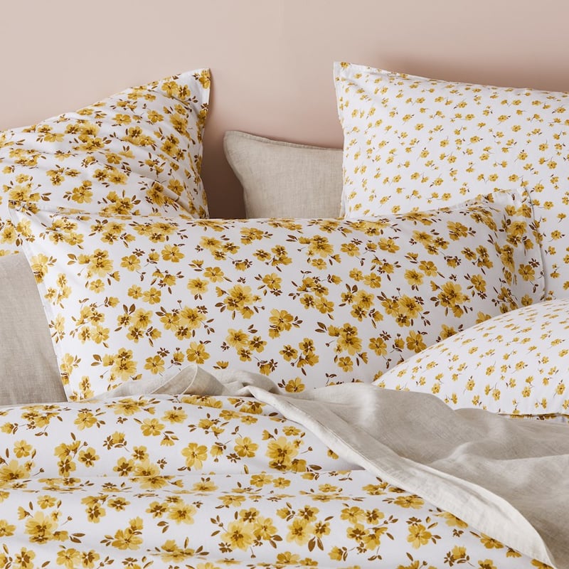 Stonewashed Printed Cotton Mustard Floral Quilt Cover Separates