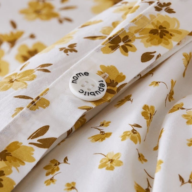 Stonewashed Printed Cotton Mustard Floral Quilt Cover Separates