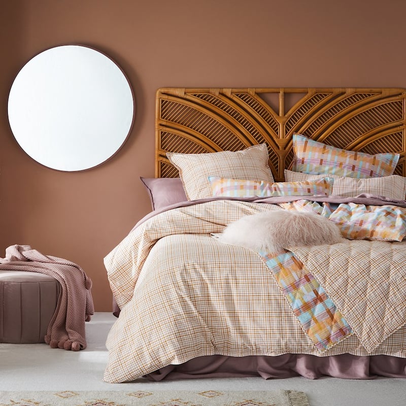Stonewashed Printed Cotton Mustard Grid Quilt Cover Separates