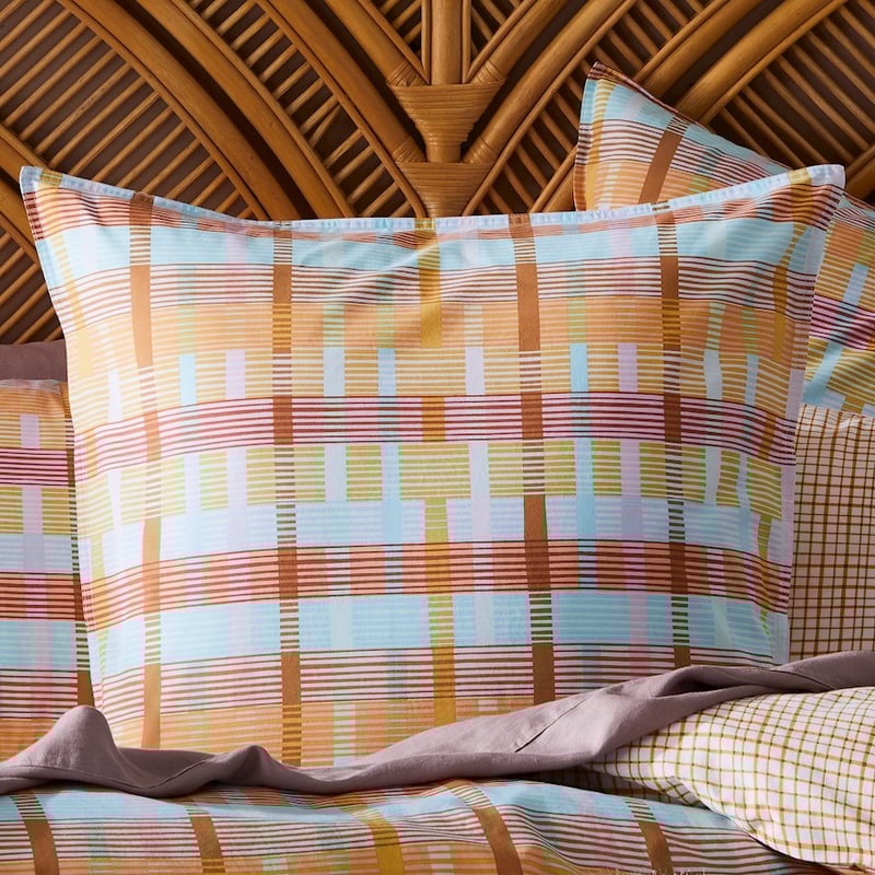 Stonewashed Printed Cotton Mustard Grid Quilt Cover Separates