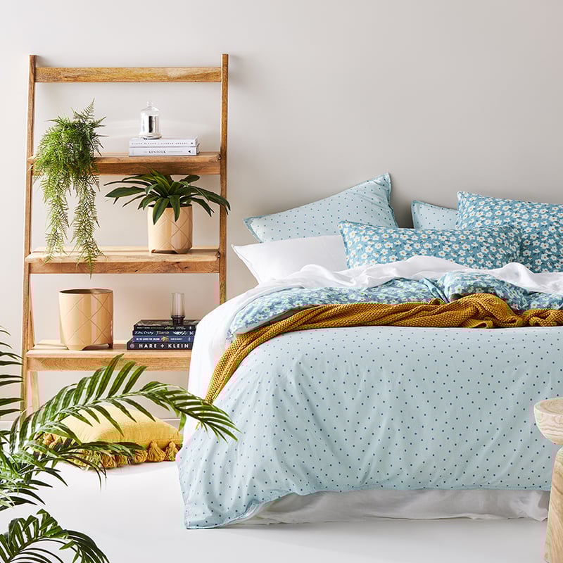 Stonewashed Printed Cotton Sage Daisy Quilt Cover Separates