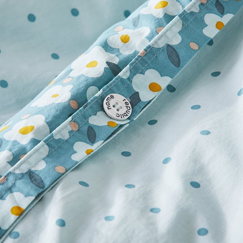 Stonewashed Printed Cotton Sage Daisy Quilt Cover Separates