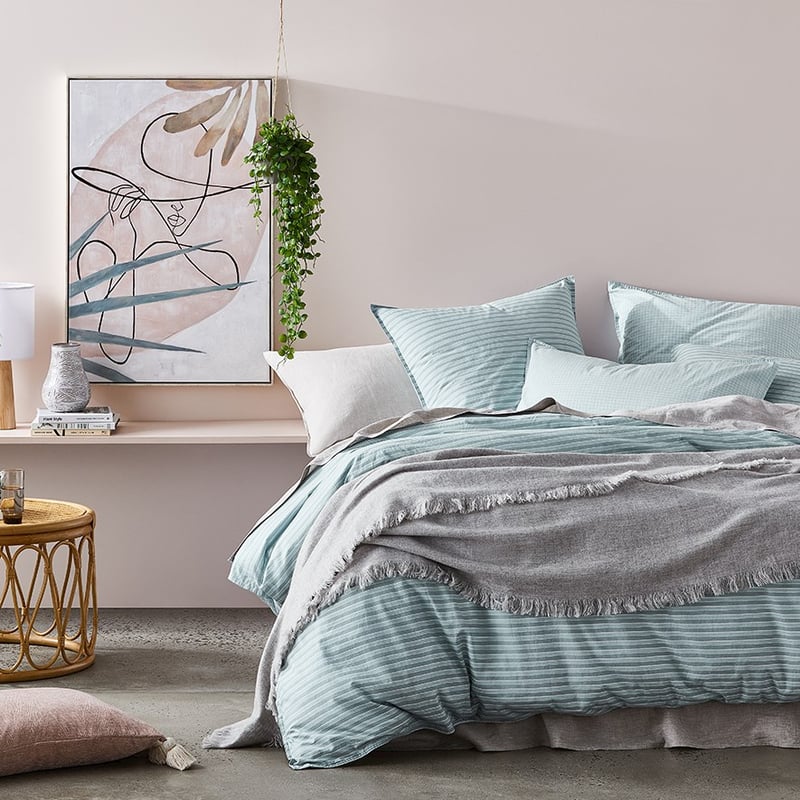 Stonewashed Printed Cotton Sage Lines Quilt Cover Separates