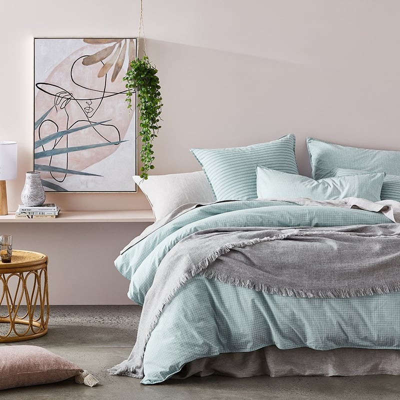 Stonewashed Printed Cotton Sage Lines Quilt Cover Separates