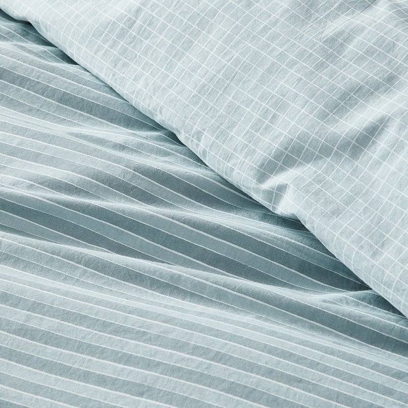 Stonewashed Printed Cotton Sage Lines Quilt Cover Separates