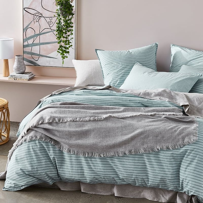 Stonewashed Printed Cotton Sage Lines Quilt Cover Separates