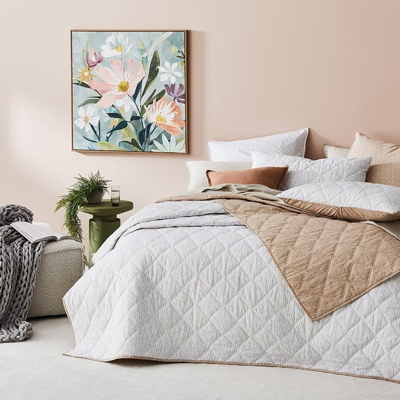 Stonewashed Cotton Printed Nude Wave Quilted Coverlet Separates