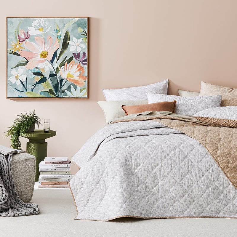 Stonewashed Cotton Printed Nude Wave Quilted Coverlet Separates