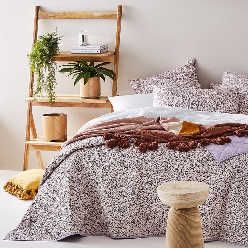 Stonewashed Cotton Printed Pink Cheetah Quilted Coverlet Separates