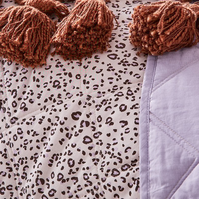 Stonewashed Cotton Printed Pink Cheetah Quilted Coverlet Separates