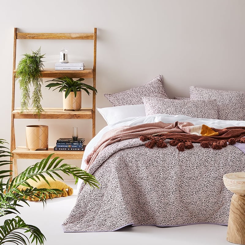 Stonewashed Cotton Printed Pink Cheetah Quilted Coverlet Separates