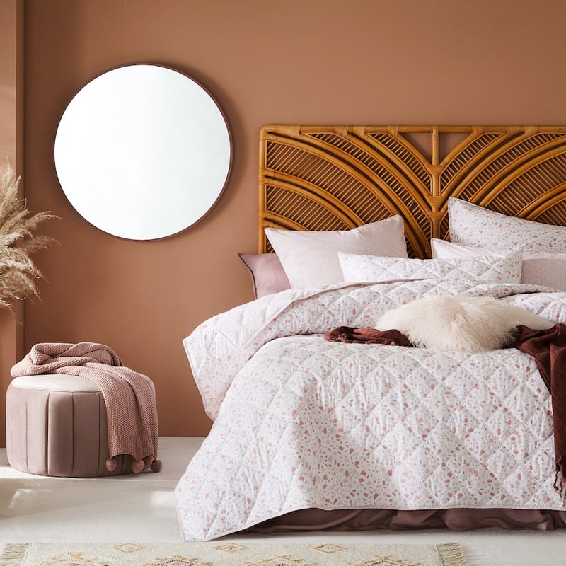 Stonewashed Cotton Printed Pink Terazzo Quilted Coverlet Separates