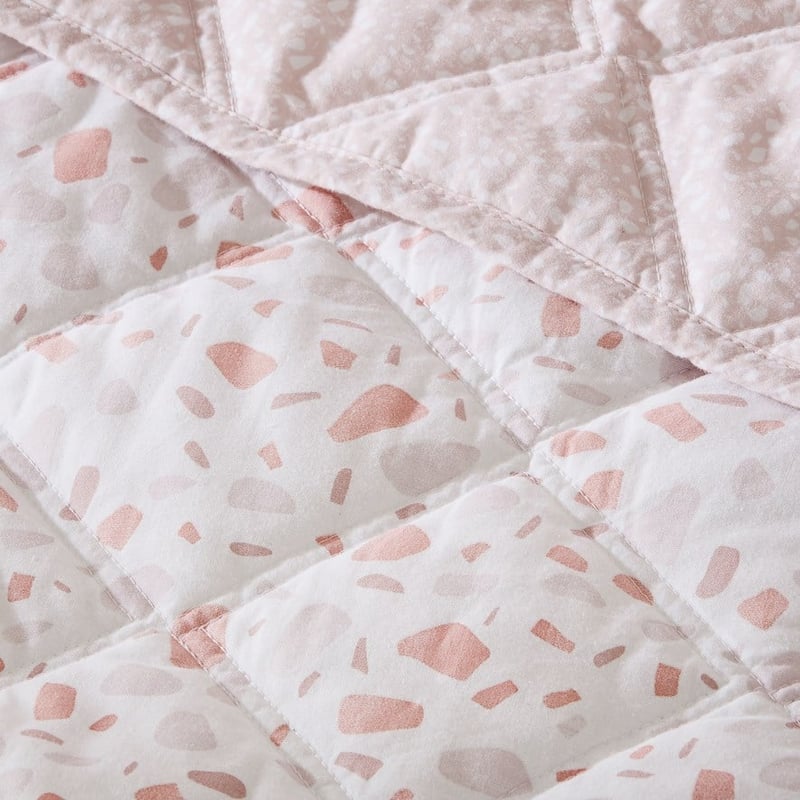 Stonewashed Cotton Printed Pink Terazzo Quilted Coverlet Separates