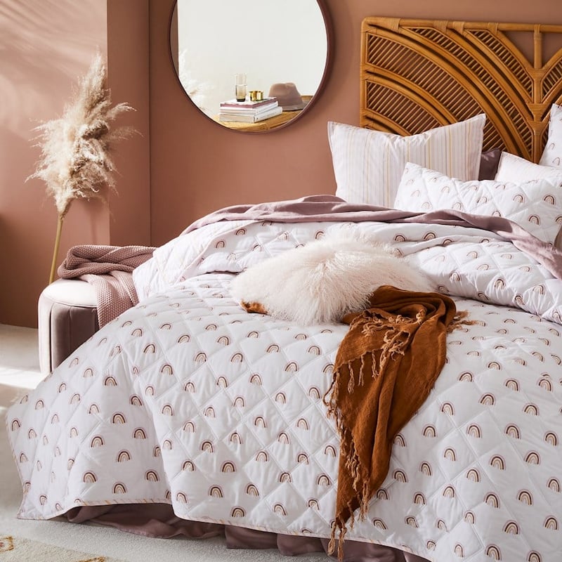 Stonewashed Cotton Printed Rainbow Quilted Coverlet Separates