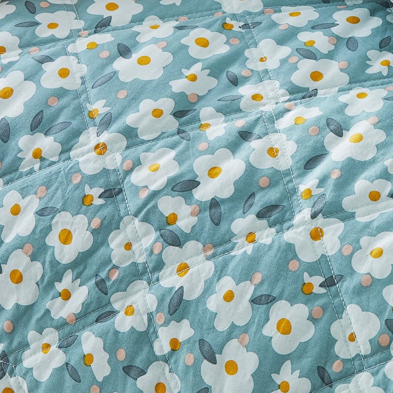 Stonewashed Cotton Printed Sage Daisy Quilted Coverlet Separates