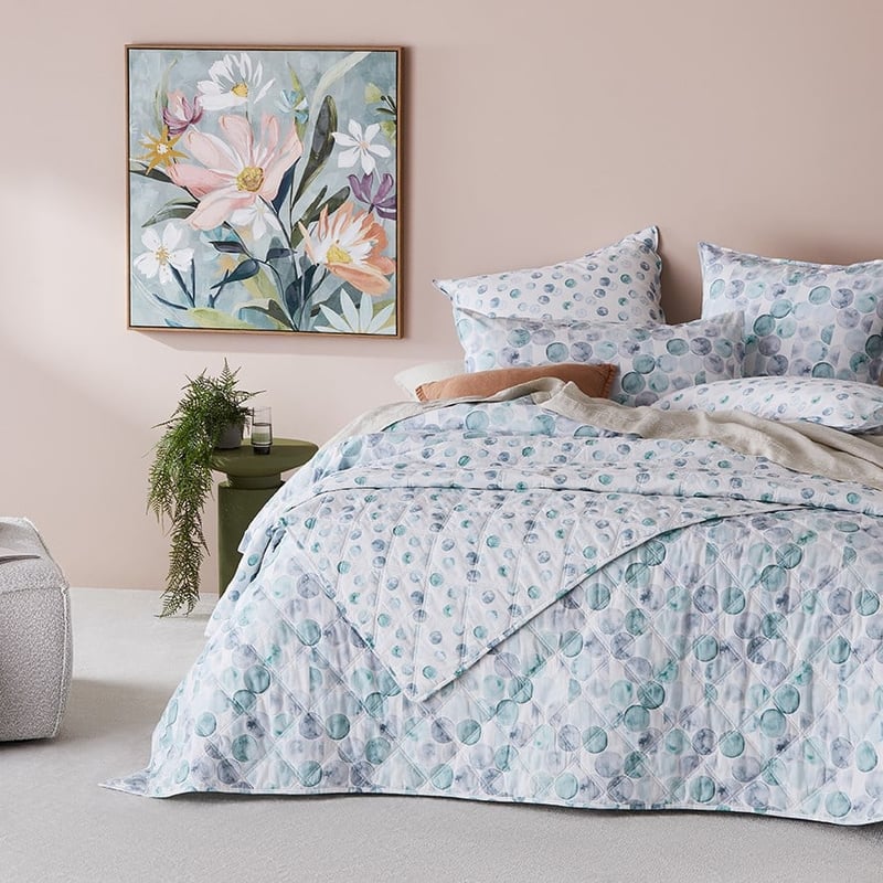 Stonewashed Cotton Printed Watercolour Spot Quilted Coverlet Separates