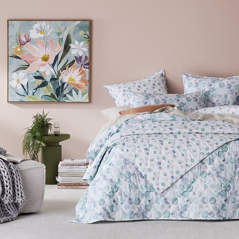 Stonewashed Cotton Printed Watercolour Spot Quilted Coverlet Separates