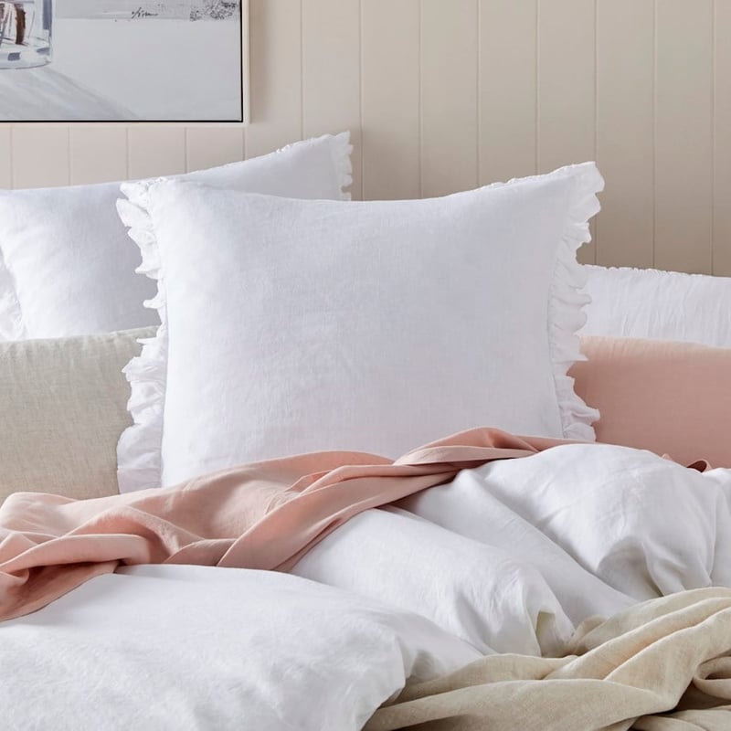 Vintage Washed Linen White Ruffle Quilt Cover Separates