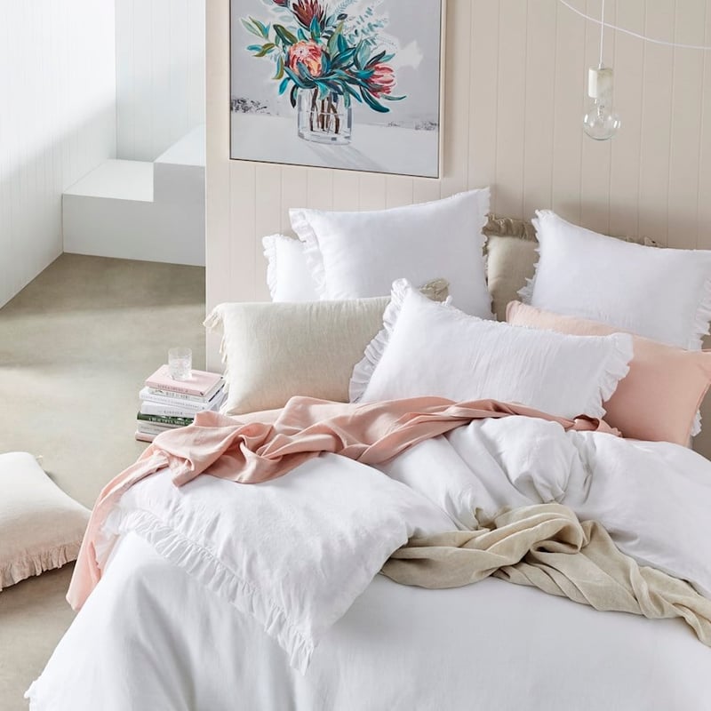 Vintage Washed Linen White Ruffle Quilt Cover Separates