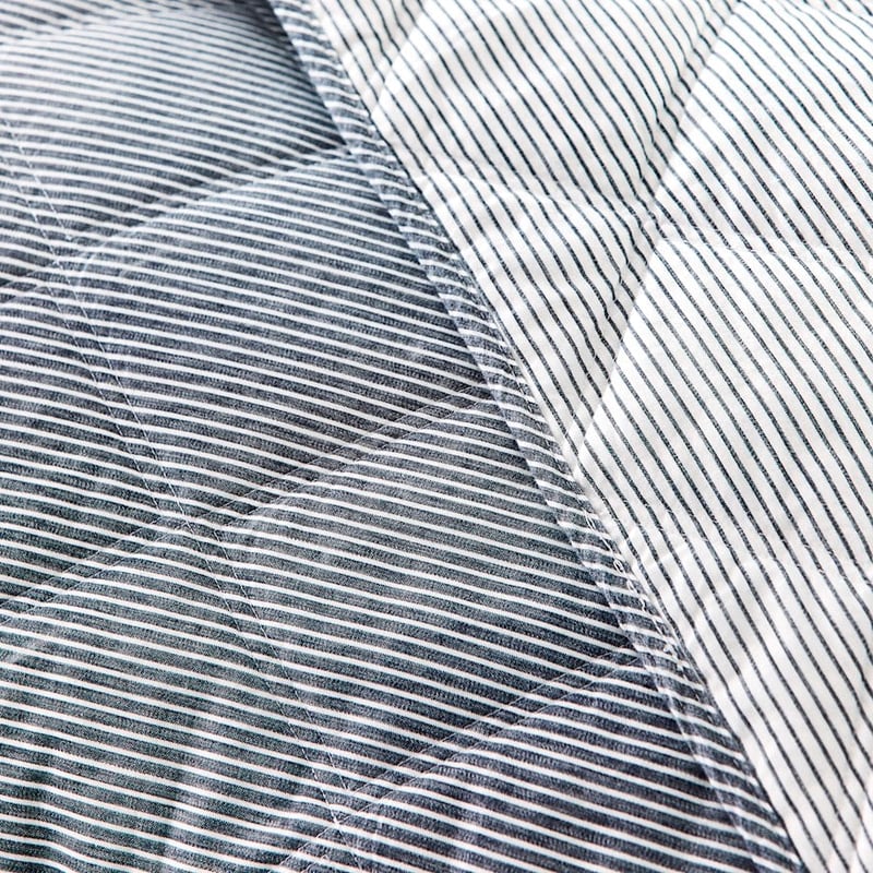 Stonewashed Cotton Printed Navy Stripe Quilted Coverlet Separates