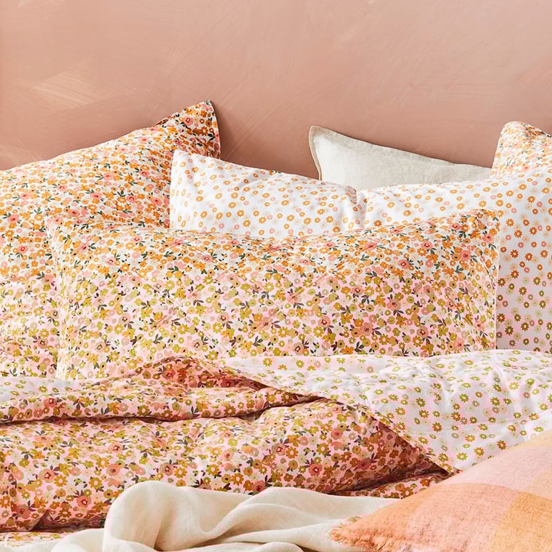 Stonewashed Cotton Printed Golden Daisy Quilted Coverlet Separates