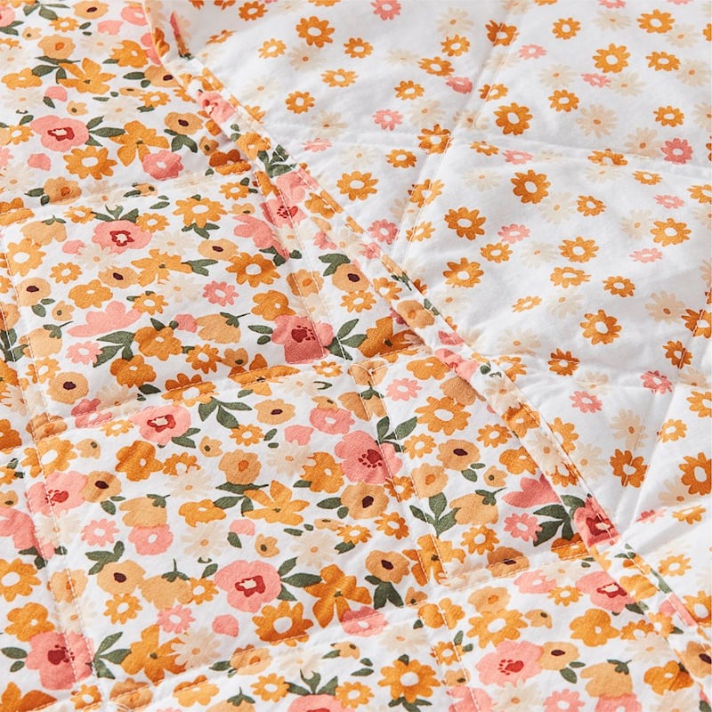 Stonewashed Cotton Printed Golden Daisy Quilted Coverlet Separates
