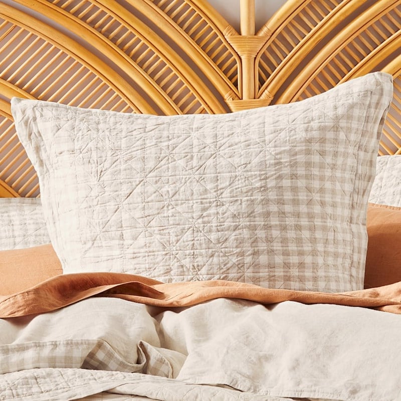 Vintage Washed Linen Linen Check Quilted Coverlet Separates