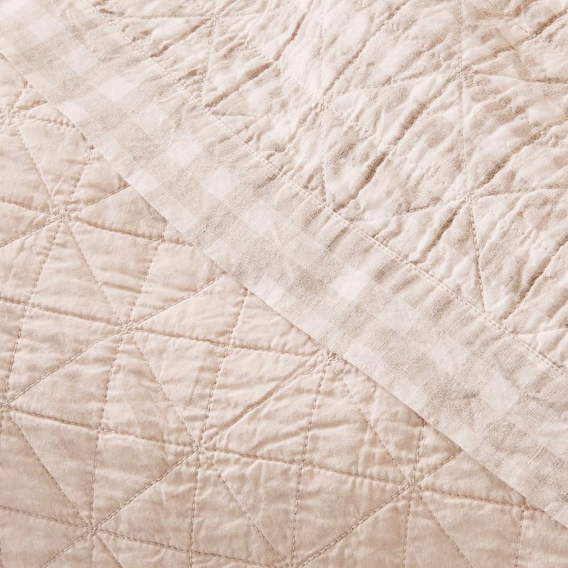 Vintage Washed Linen Linen Check Quilted Coverlet Separates