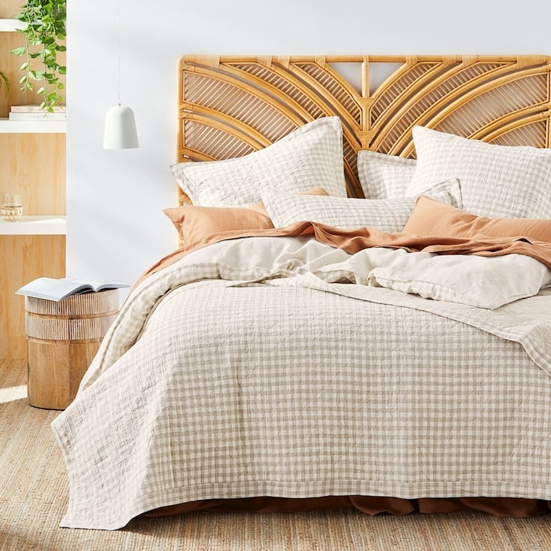 Vintage Washed Linen Linen Check Quilted Coverlet Separates