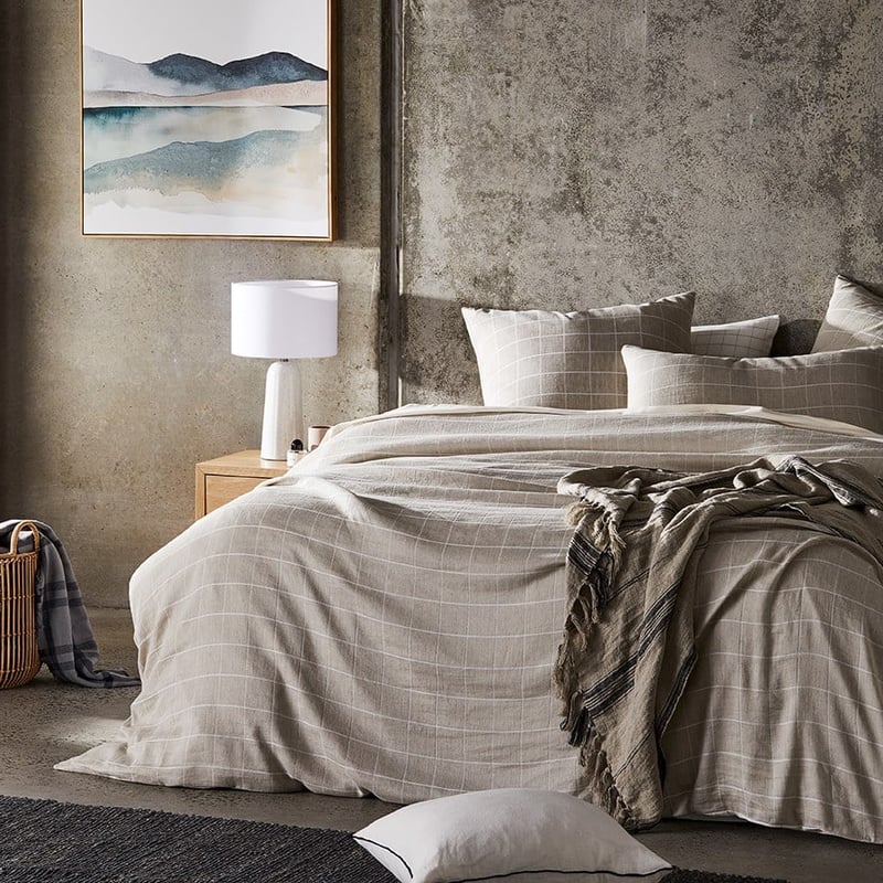 Mark Tuckey Grid Check Linen Quilt Cover Separates