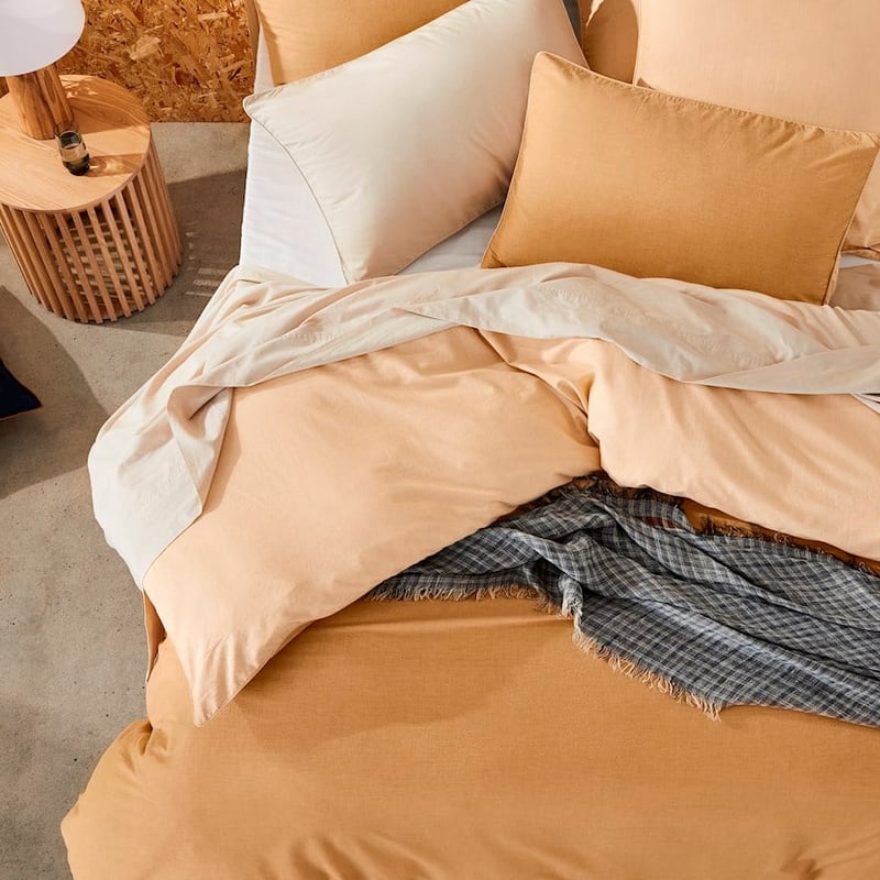 Mark Tuckey Organic Cotton Chambray Mustard Quilt Cover Set + Pillowcases