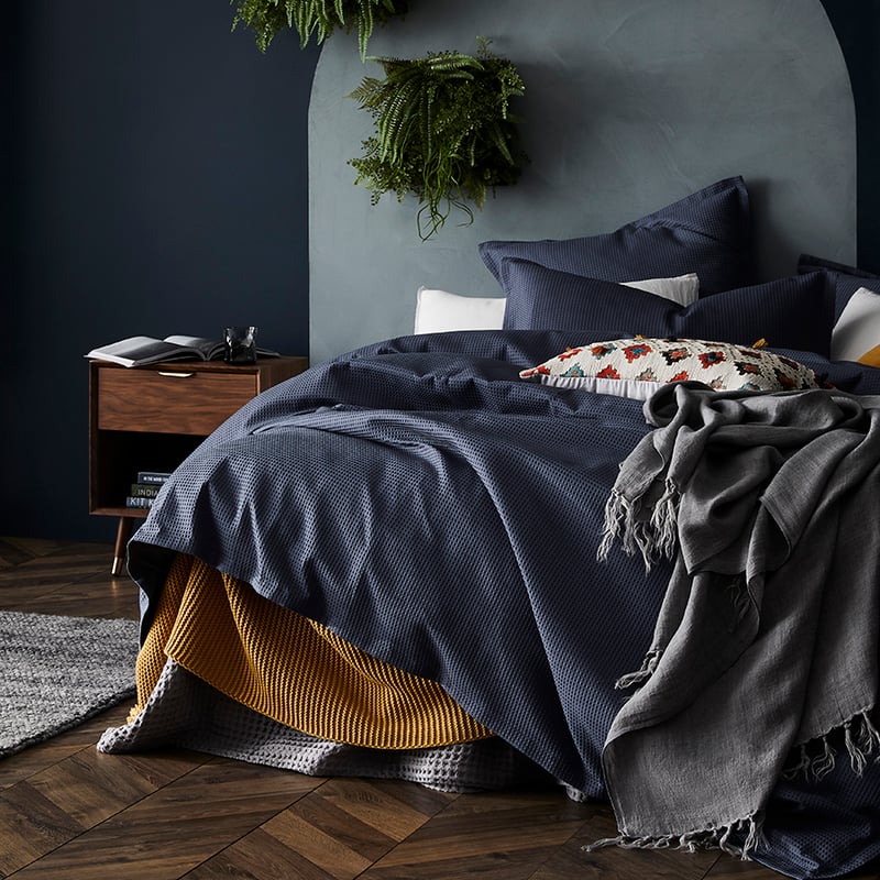 Tribeca Waffle Indigo Quilt Cover Set + Separates