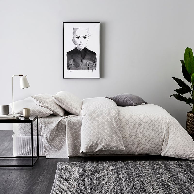 Grey Hex Flannelette Quilt Cover Set + Separates