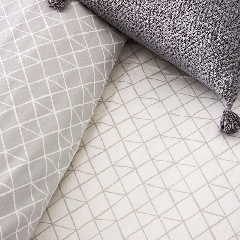 Grey Hex Flannelette Quilt Cover Set + Separates