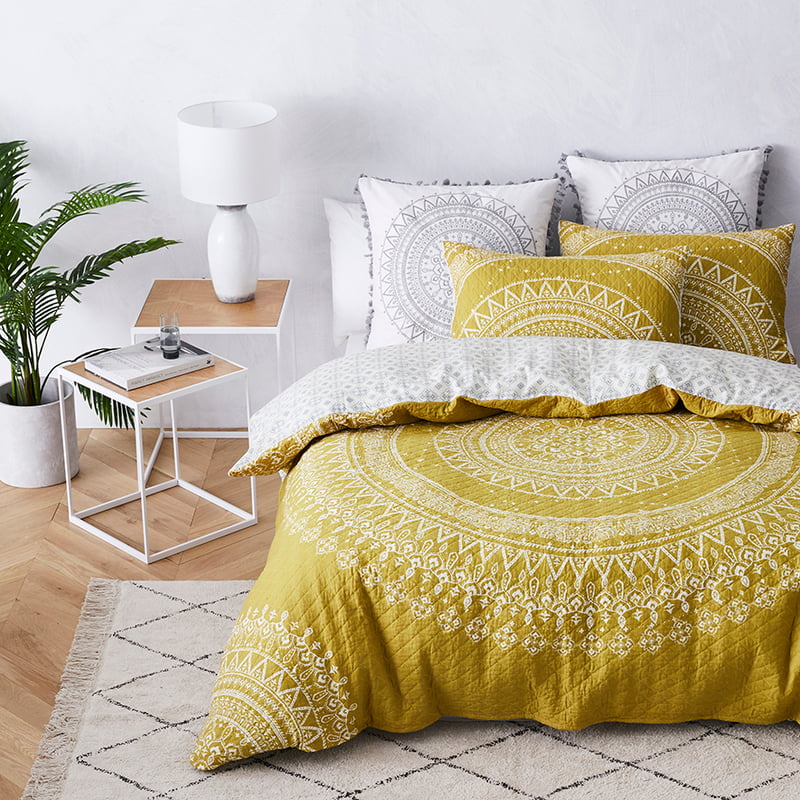Mandala Mustard Quilted Quilt Cover Separates