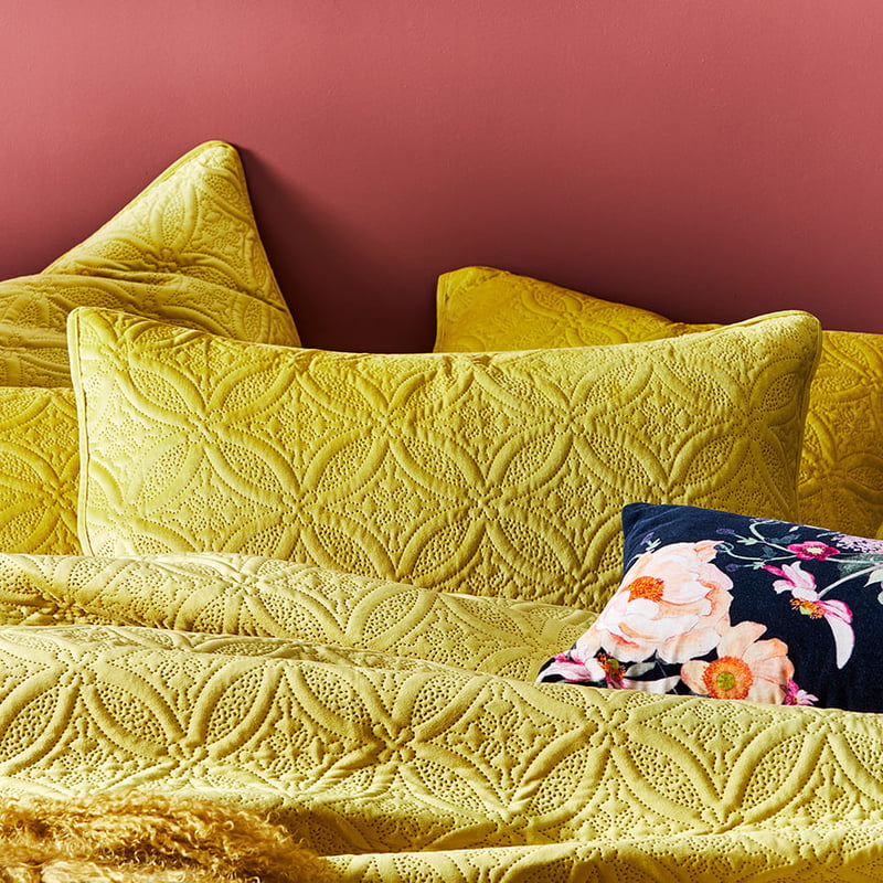 Winnie Quilted Velvet Mustard Quilt Cover Separates
