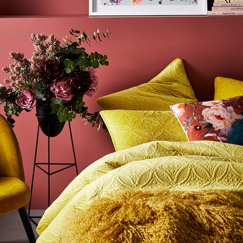 Winnie Quilted Velvet Mustard Quilt Cover Separates
